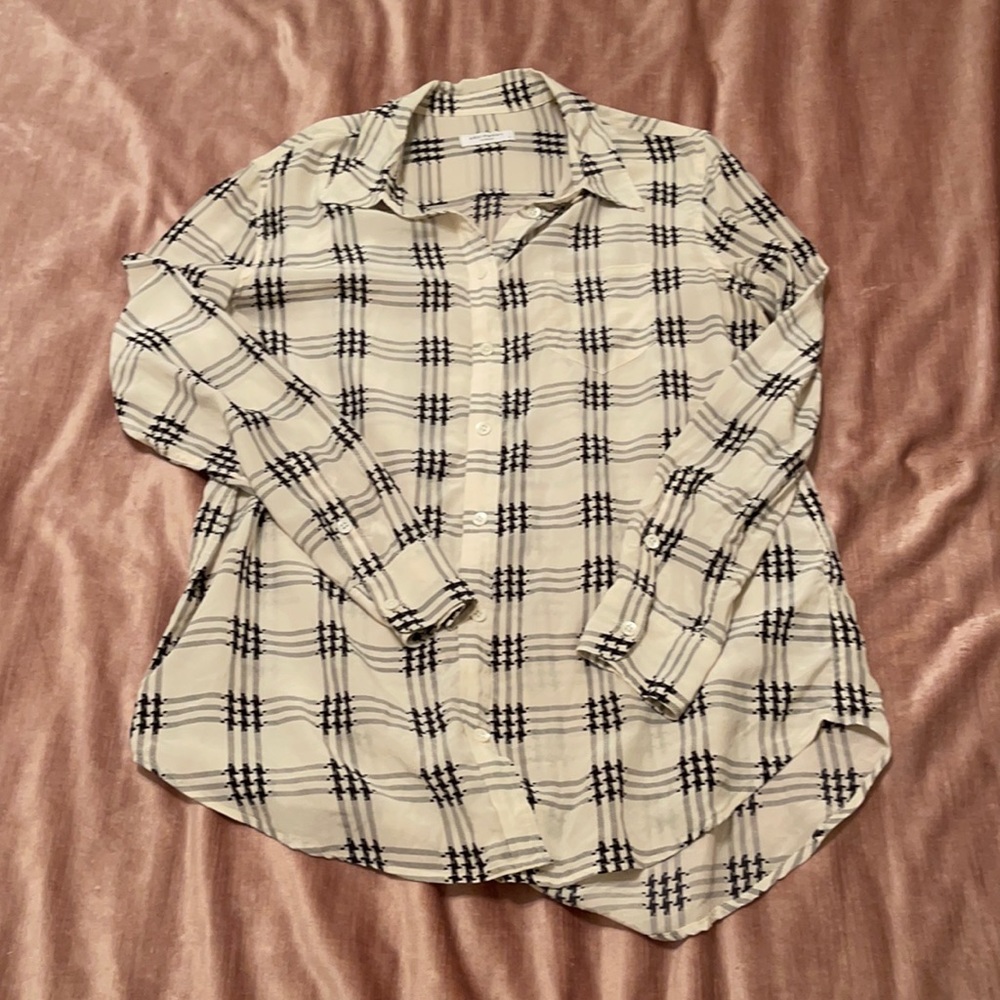 Equipment Black and White Silk Button Down